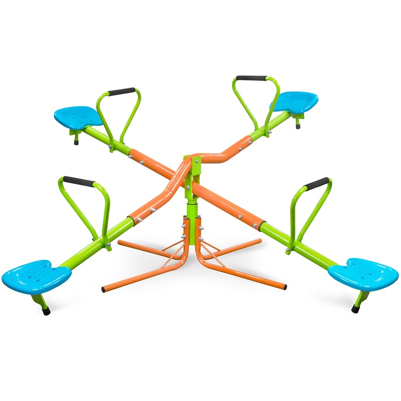 Xss004 Outdoor Playground Four Seats Seesaw For Kids 360 Degree Rotating Sturdy Plastic Seat Seesaw For Kids Seesaw For Kids Age 3+ – Green / Blue