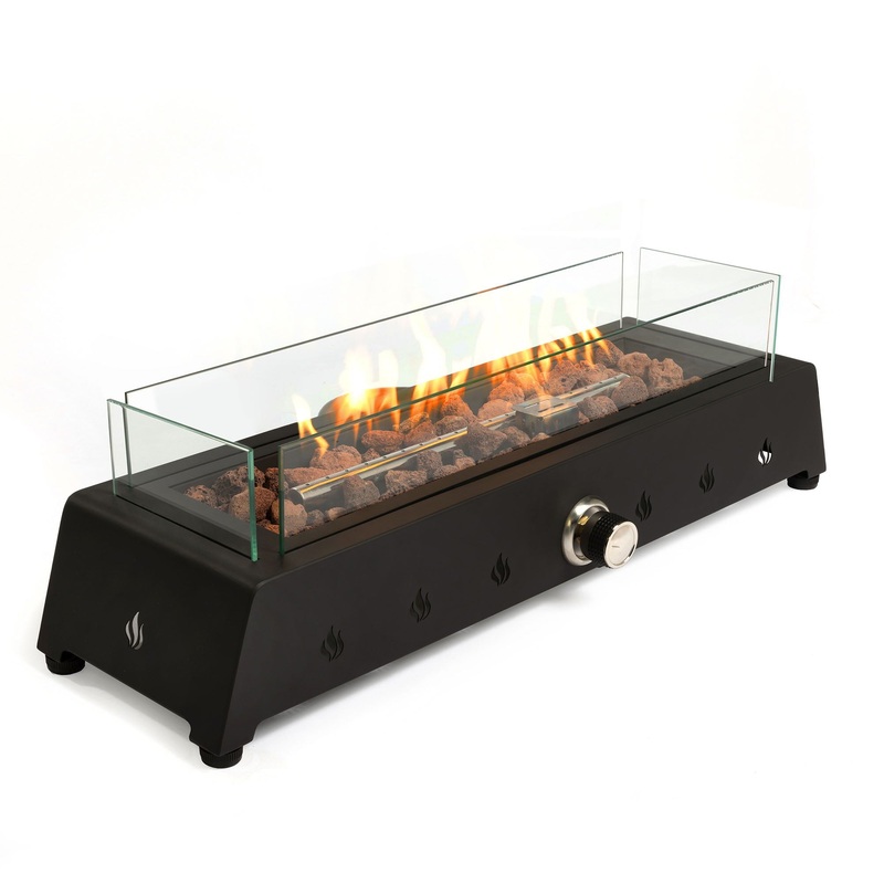 28″ Tabletop Fire Pit, Propane Gas Fire Pit With Quick Connect Joint, Glass Wind Guard And Lava Rock, Outdoor Portable Tabletop Fire Pit – Black