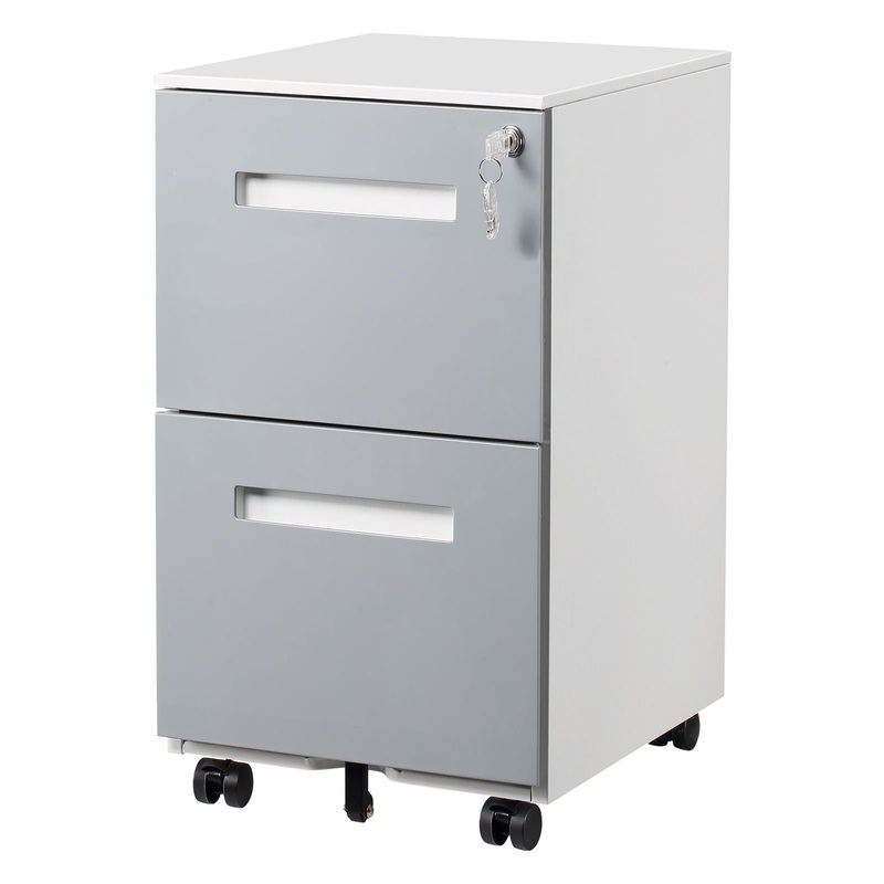 3 Drawer Mobile Locking File Cabinet, Rolling Filing Cabinet For Letter / A4 Size With 5 Wheels – Gray