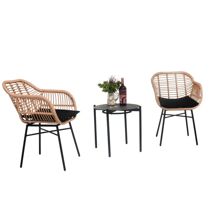 3 Pieces Of Luxury Outdoor Wicker Furniture Patio Bistro Style Table And Chair Combination, Weather Resistant PE Wicker Weave, Suitable For Garden – Black / Natural
