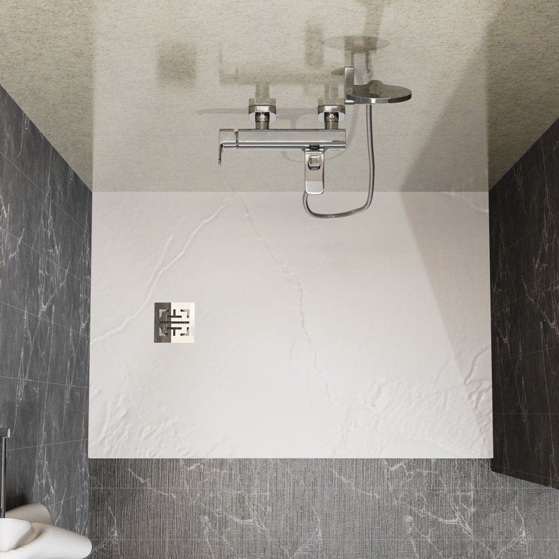 ABS & Acrylic Shower Base With Drain Kit And Stainless Steel Cover – White