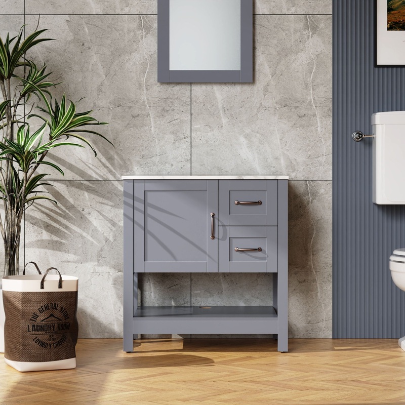 Bathroom Vanity With Mirror And Top Only – Gray