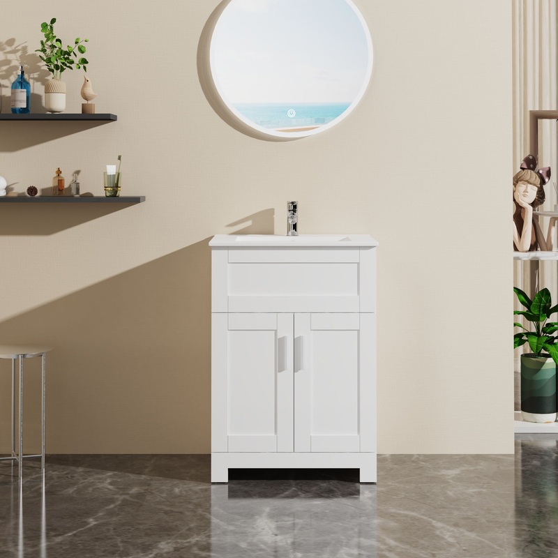 Sink Bathroom Vanity Laundry Cabinet Combo – White
