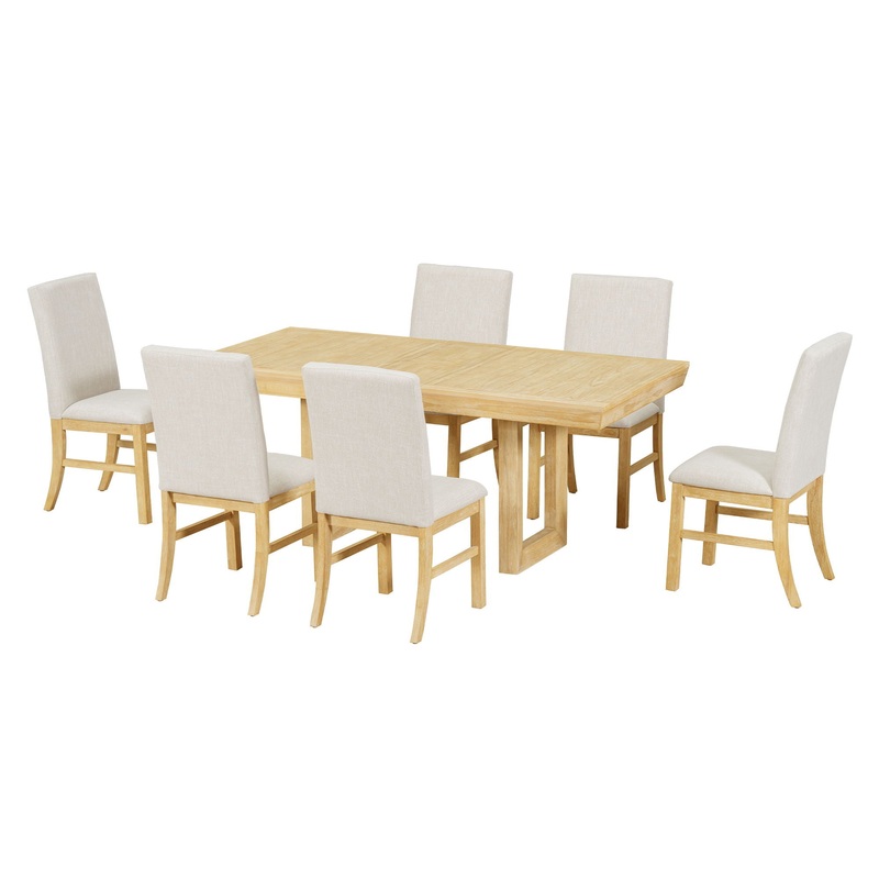 Topmax – 7 Piece Traditional Extendable Dining Table Set With Butterfly Leaf And 6 Upholstered Dining Table Set