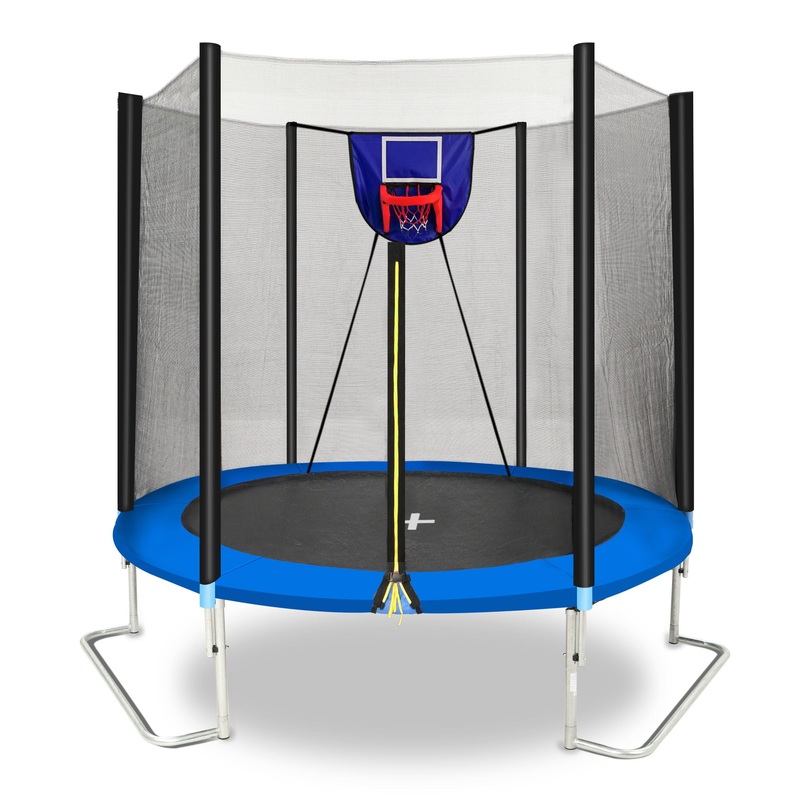 Yc 8Ft Trampoline Outer Net With Soft Basketball Board, Ball And Inflator – Blue