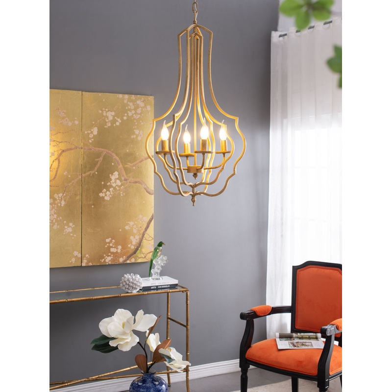 4 Light Chandelier, Hanging Light Fixture With Adjustable Chain For Kitchen, Bulb Not Included – Gold