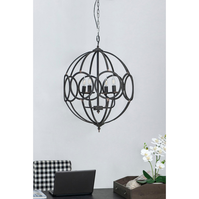 4 Light Metal Chandelier, Hanging Light Fixture With Adjustable Chain For Kitchen, Bulb Not Included – Black