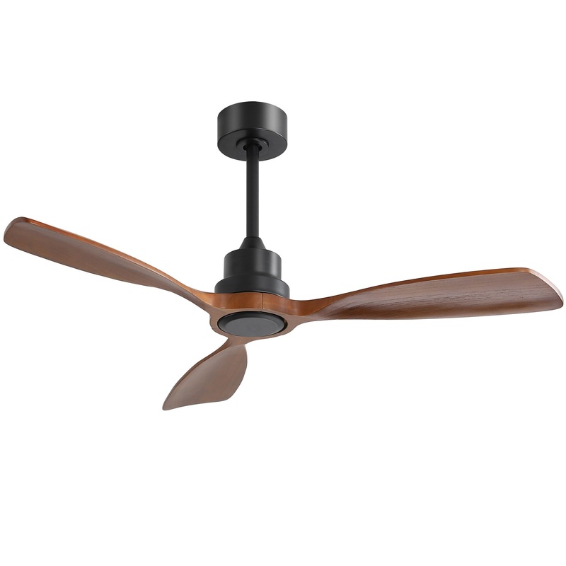 48″ Ceiling Fan Without Light, 3 Solid Wood Blades Outdoor Ceiling Fan 6 – Speed Reversible DC Motor For Living Room – Black