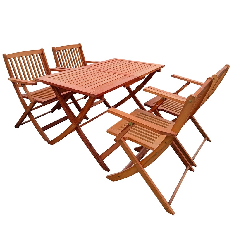 5 Piece Patio Dining Set, 4 Folding Chairs & 1 Dining Table, Indoor And Outdoor Universal – Teak