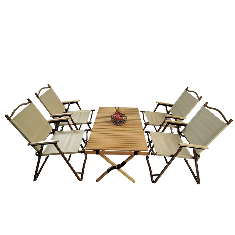 5 Pieces Dining Set, Multi-Function Foldable And Portable, 1 Dining Table & 4 Folding Chairs, Indoor And Outdoor Universal – Natural