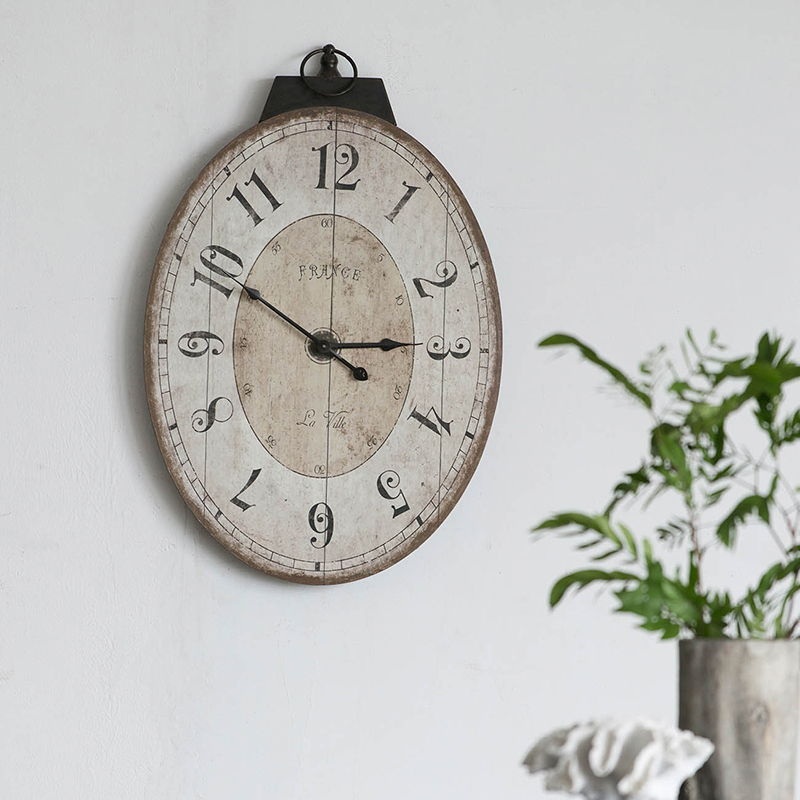 Antique Oval Wall Clock, Traditional Vintage Home Decor Clock – Ivory