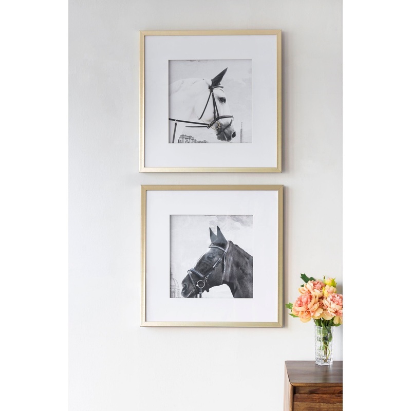 Wall Art Horse Animal Printing, Wall Decor Accent (Set of 2) – Golden / White
