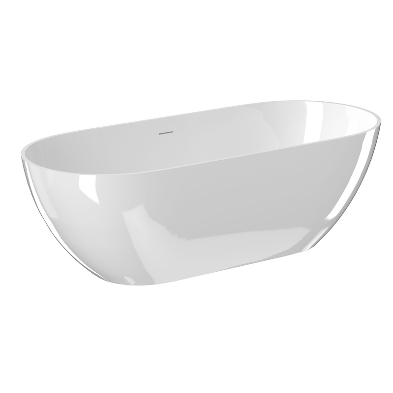 59″ Freestanding Solid Surface Bathtub, Luxury Man-Made Stone Resin Freestanding Soaking Bathtub With Overflow And Pop-Up Drain For Contemporary Bathroom 22S03-59Gw – Glossy White