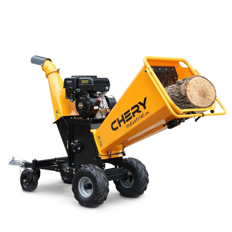 6” 420Cc 15Hp Pull Start Gas Powered 4 – Wheels Chipper Shredder Mulcher With Towbar / Stop Bar – Yellow