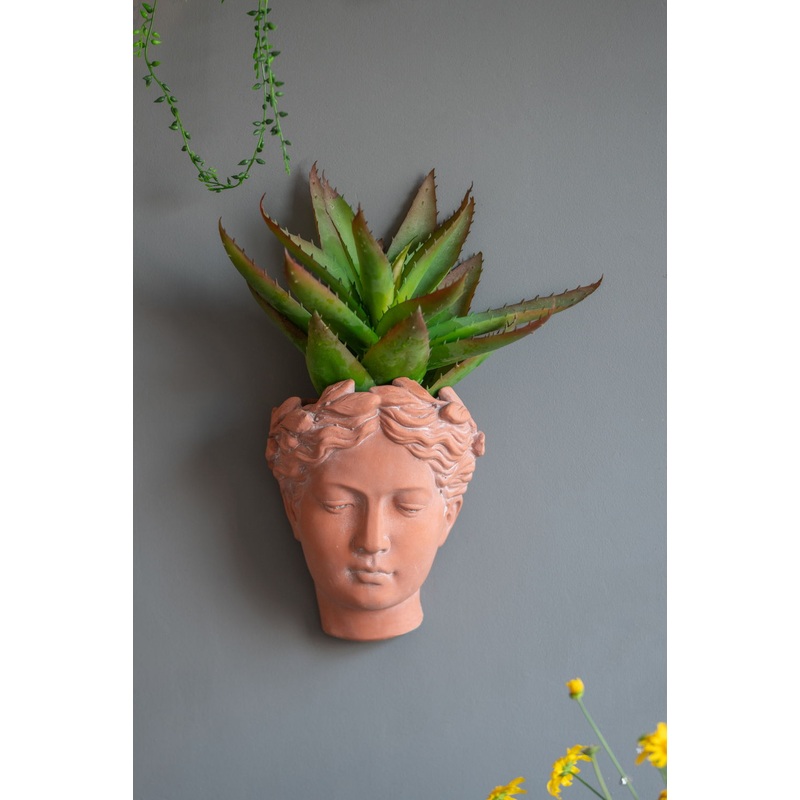 7X5.5X9″ Visage Head Bust Planter, Home Wall Planter – Brown