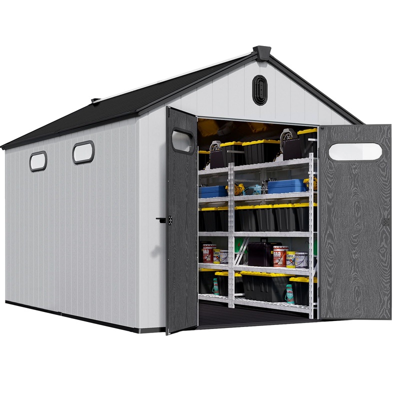 8 Ft. W X 12 Ft. D Plastic Storage Shed With Floor – Black / Gray