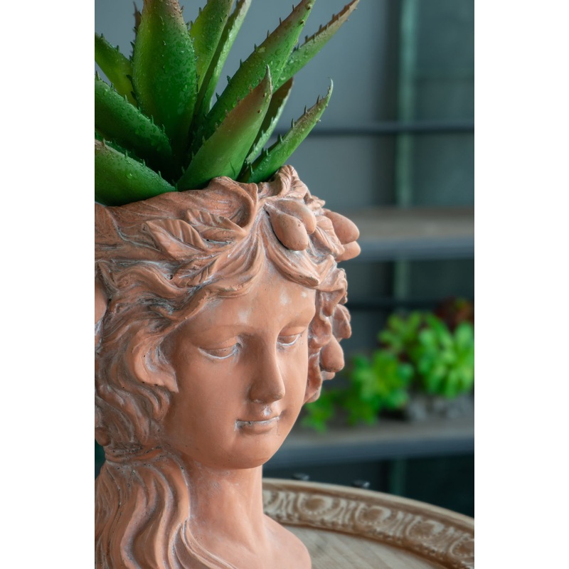 8X9X11.5″ Head Bust Planter, Greek Style Cement Head Planter, Indoor Outdoor Home Garden Decor – Brown
