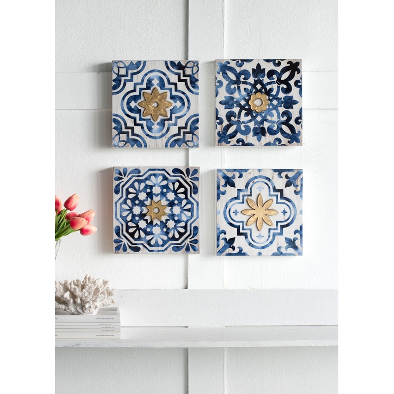 Abstract, And Wall Decor Accents (Set of 4) – White / Blue