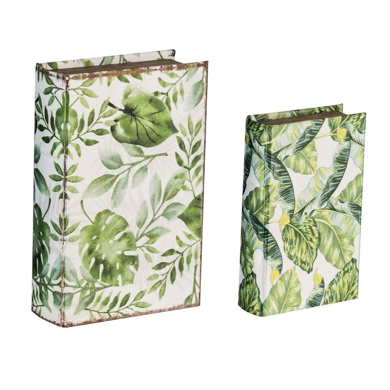 Botanical And Book Boxes (Set of 2) – White / Green