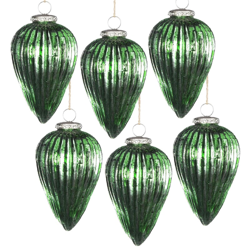 Tear Drop Ornament, Glass Decorative Hanging Christmas Tree Ornaments For Holiday Party Decorations (Set of 6) – Green
