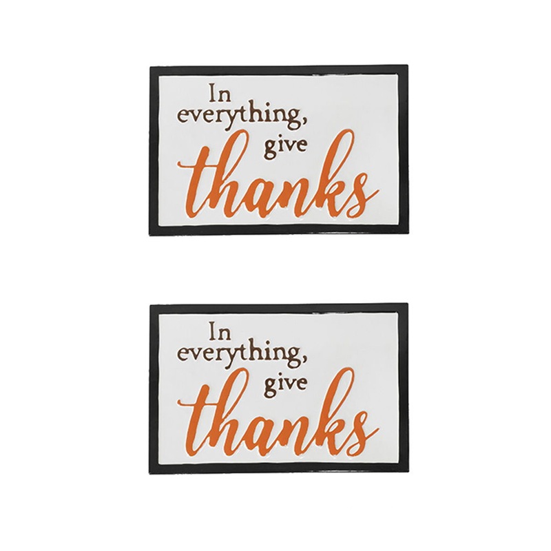 Thanks Wall Sign, Wall Art Decor For Harvest Festival Fall Festival & Thanksgiving Table Decorations (Set of 2) – Black / Orange / White