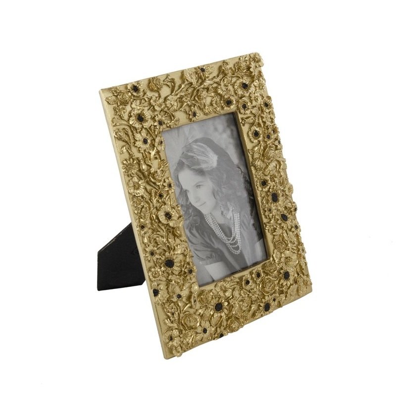 Vintage Photo Frame With Flower Design – Gold / Black