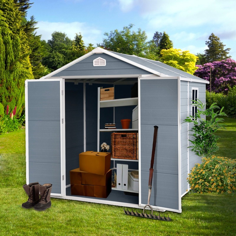 6X8Ft Resin Outdoor Storage Shed Kit-Perfect To Store Patio Furniture – Gray