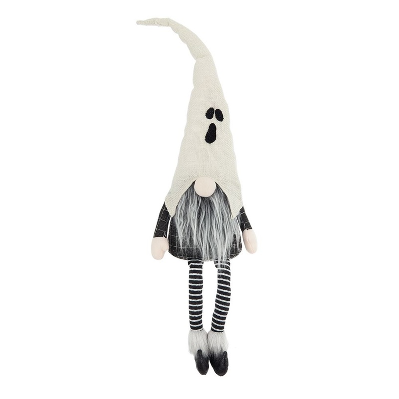Sitting Gnome With Ghost Hat, For Halloween Decor – Black White