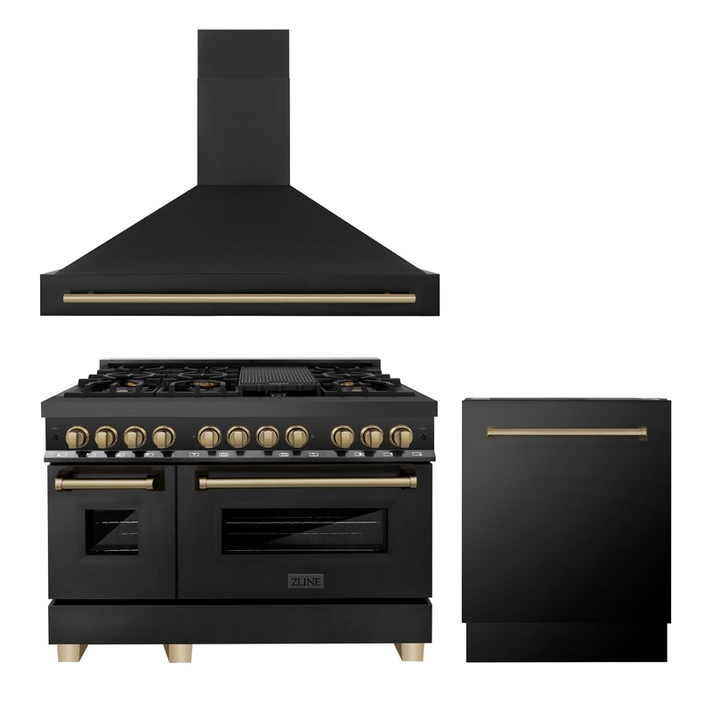 ZLINE 48″ Autograph Edition Kitchen Package with Black Stainless Steel Dual Fuel Range, Range Hood and Dishwasher with Champagne Bronze Accents (3AKP-RABRHDWV48-CB) – (3AKPRABRHDWV48CB)
