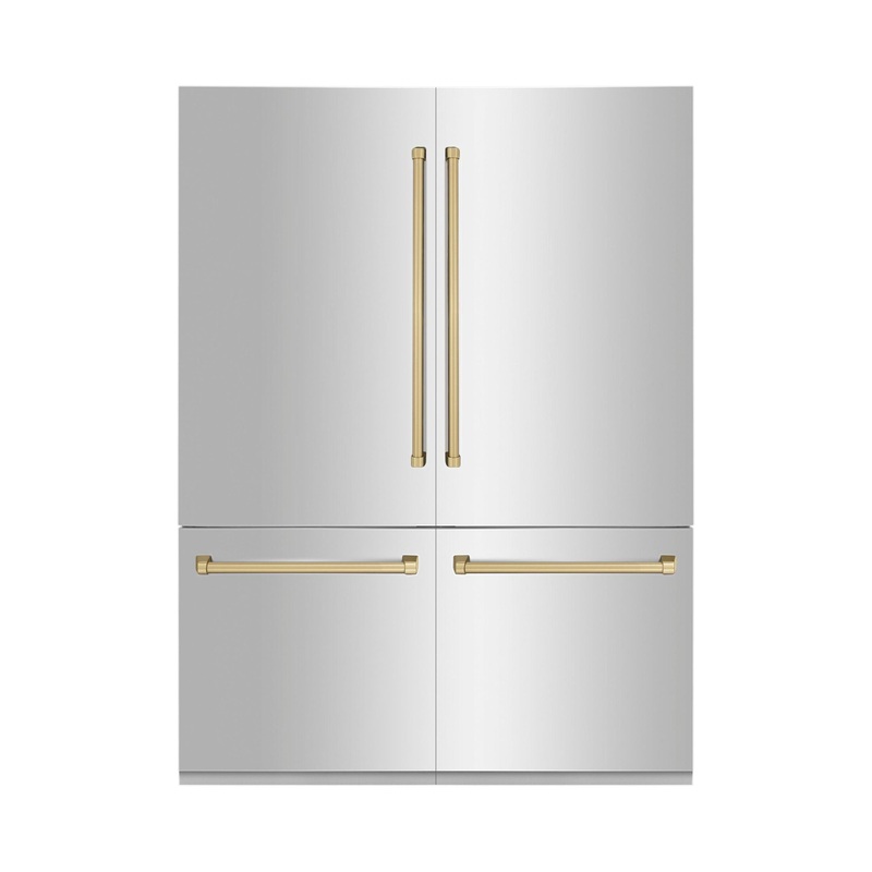 ZLINE 60″ Autograph Edition 32.2 cu. ft. Built-in 4-Door French Door Refrigerator with Internal Water and Ice Dispenser in Stainless Steel with Champagne Bronze Accents (RBIVZ-304-60-CB) – (RBIVZ30460CB)
