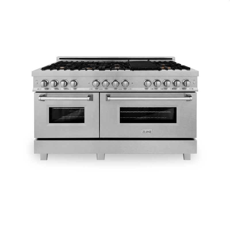 ZLINE 60 in. 7.4 cu. ft. Dual Fuel Range with Gas Stove and Electric Oven in DuraSnow Stainless Steel and Colored Door Options (RAS-60) [Color: DuraSnow Stainless Steel with Blue Matte Door] – (RASBM60)