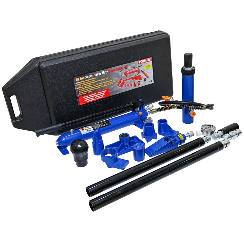 10 Ton Portable Hydraulic Equipment Kit For Metal Work – Black / Blue