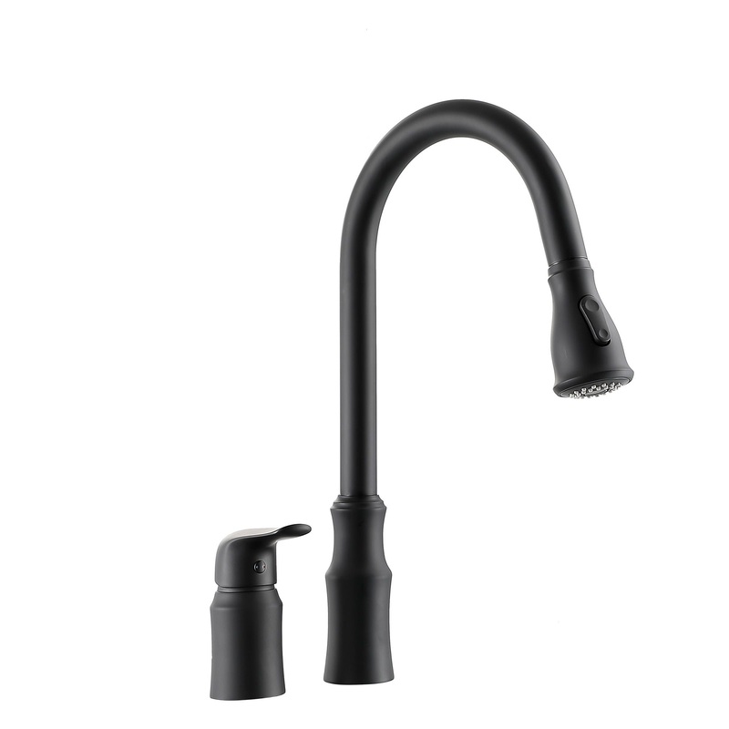 16.9″ Kitchen Sink Faucet With Separate Handle And Pull Down Sprayer, Lead Free Brass – Matte Black