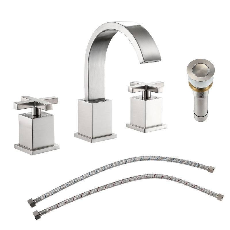 2 Handle Widespread Bathroom Faucet With Pop Up Drain And 2 Water Supply Lines – Brushed Nickel