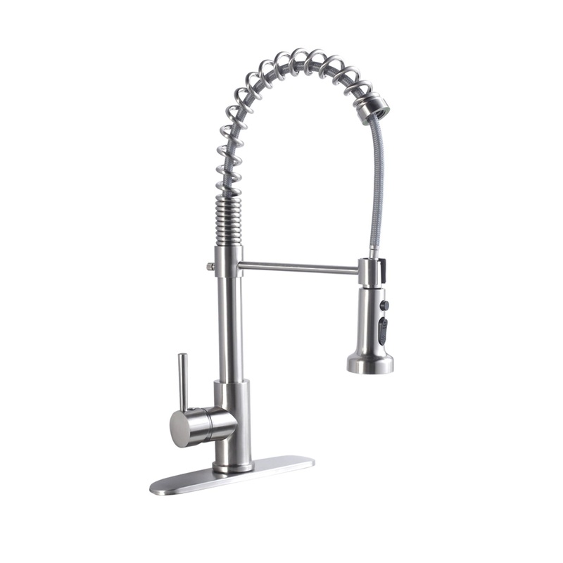 21″ Commercial Kitchen Faucet With Dual Function Pull Down Sprayhead In, Stainless Steel – Brushed Nickel