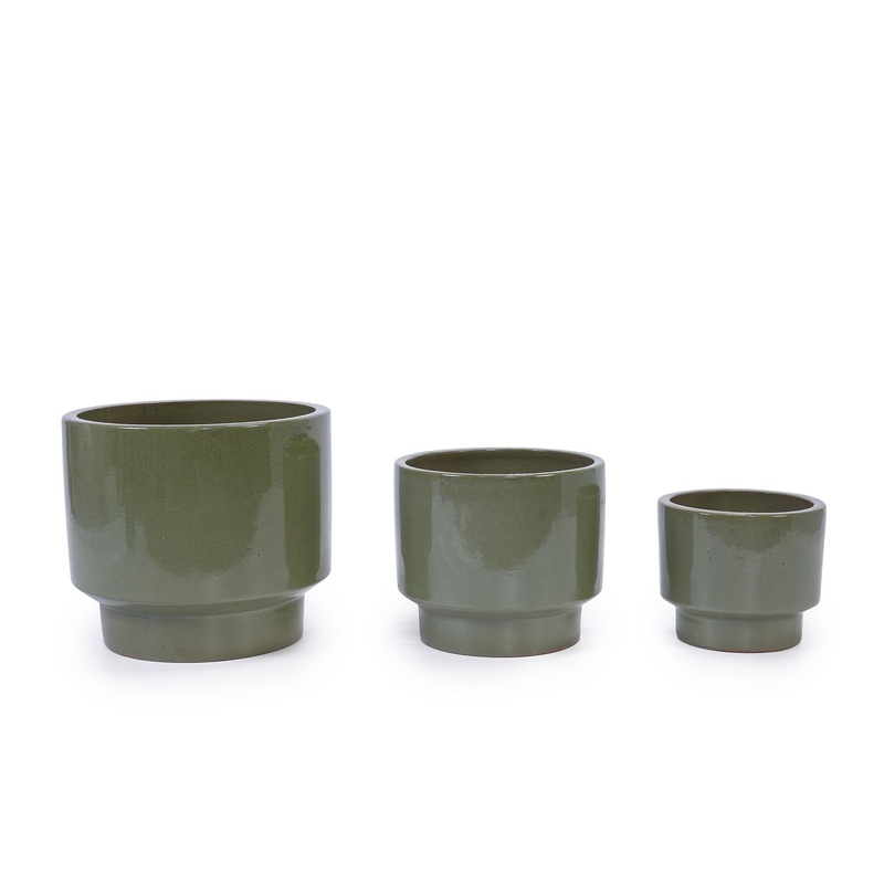 3 Pieces Ceramic Flowerpot, Planter For Patio, Garden Or Windowsills – Antique Light Green