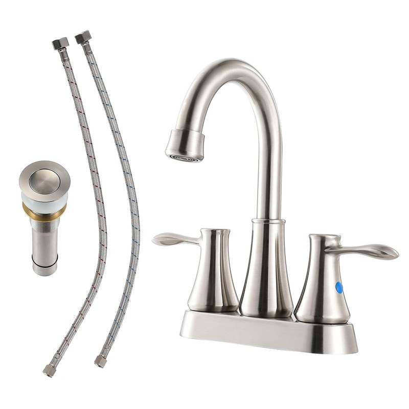 4″ Centerset Bathroom Faucet With Pop Up Drain And Water Supply Lines – Brushed Nickel