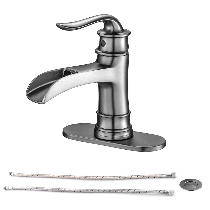 Waterfall Spout Bathroom Faucet With Single Handle And Pop Up Drain – Brushed Nickel