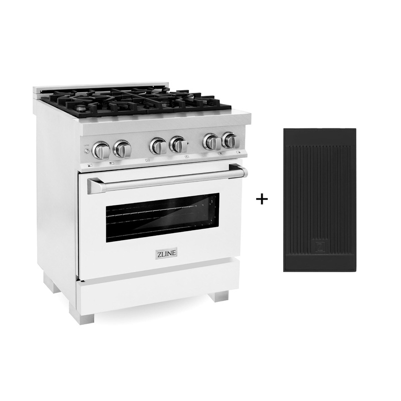 ZLINE 30″ 4.0 cu. ft. Electric Oven and Gas Cooktop Dual Fuel Range with Griddle and White Matte Door in Fingerprint Resistant Stainless (RAS-WM-GR-30) – (RASWMGR30)