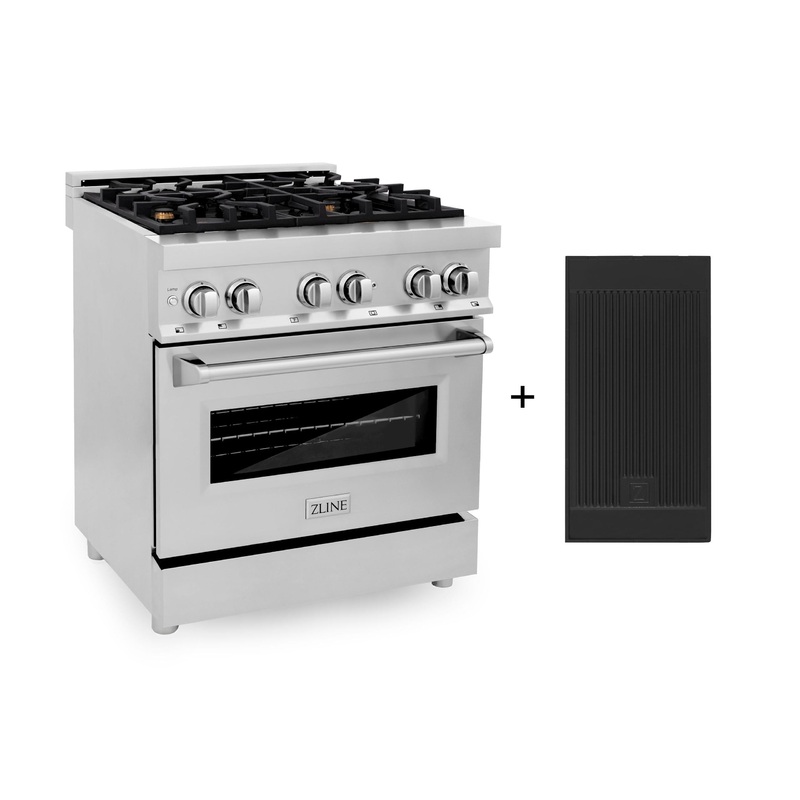 ZLINE 30 in. 4.0 cu. ft. Electric Oven and Gas Cooktop Dual Fuel Range with Griddle and Brass Burners in Stainless Steel (RA-BR-GR-30) – (RABRGR30)