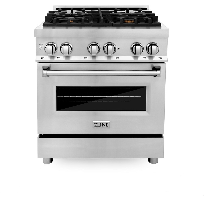 ZLINE 30 in. Dual Fuel Range with Gas Stove and Electric Oven in Stainless Steel (RA30) [Color: Stainless Steel With Brass Burners] – (RABR30)