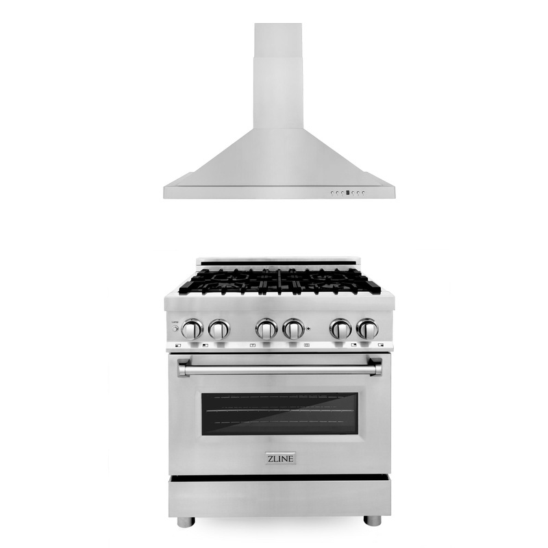 ZLINE 30 in. Kitchen Package with Stainless Steel Dual Fuel Range and Convertible Vent Range Hood (2KP-RARH30) – (2KPRARH30)