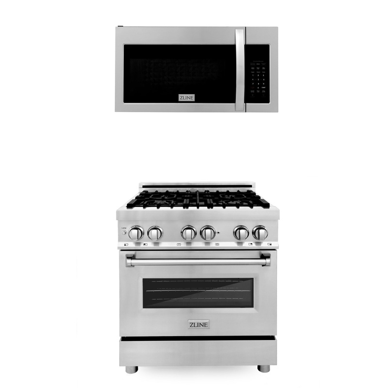 ZLINE 30 in. Kitchen Package with Stainless Steel Dual Fuel Range and Over The Range Microwave with Modern Handle (2KP-RAOTR30) – (2KPRAOTR30)