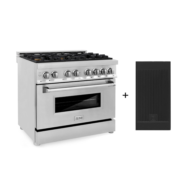 ZLINE 36 in. 4.6 cu. ft. Electric Oven and Gas Cooktop Dual Fuel Range with Griddle and Brass Burners in Stainless Steel (RA-BR-GR-36) – (RABRGR36)