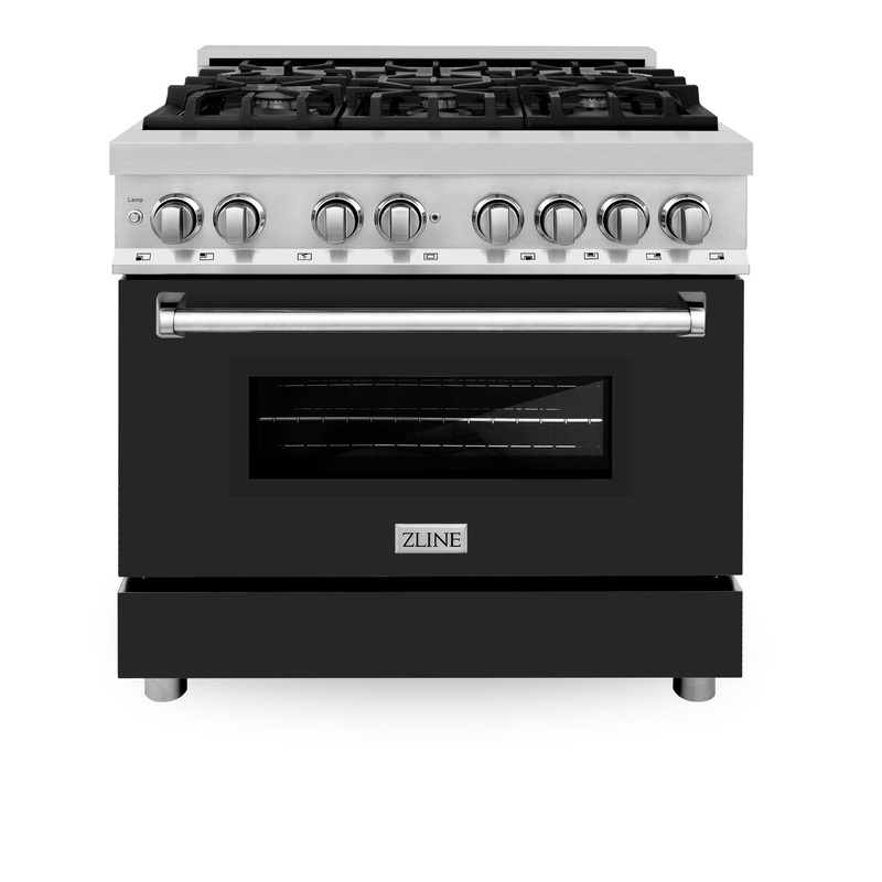 ZLINE 36 in. Dual Fuel Range with Gas Stove and Electric Oven in Stainless Steel (RA36) [Color: Black Matte] – (RABLM36)