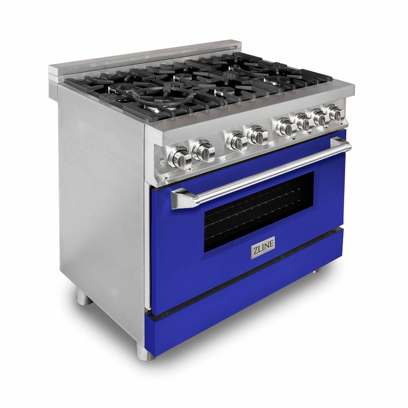 ZLINE 36 in. Dual Fuel Range with Gas Stove and Electric Oven in Stainless Steel (RA36) [Color: Blue Matte] – (RABM36)