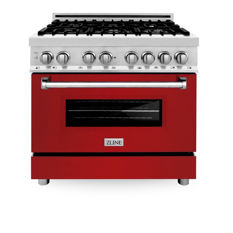 ZLINE 36 in. Dual Fuel Range with Gas Stove and Electric Oven in Stainless Steel (RA36) [Color: Red Gloss] – (RARG36)