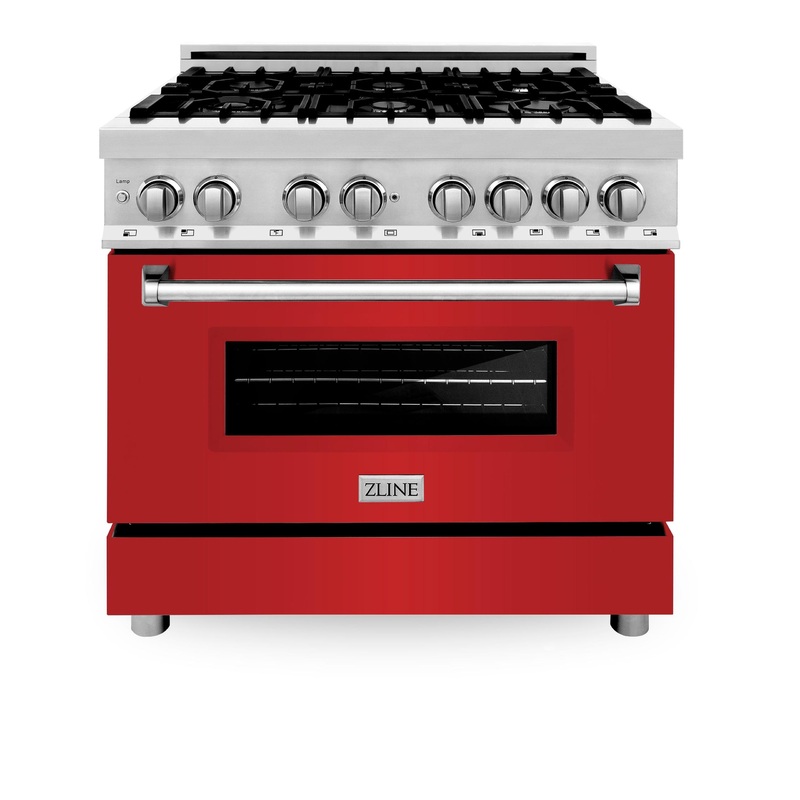 ZLINE 36 in. Dual Fuel Range with Gas Stove and Electric Oven in Stainless Steel (RA36) [Color: Red Matte] – (RARM36)
