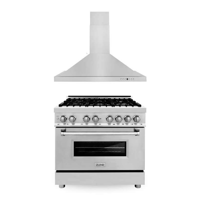 ZLINE 36 in. Kitchen Package with Stainless Steel Dual Fuel Range and Convertible Vent Range Hood (2KP-RARH36) – (2KPRARH36)