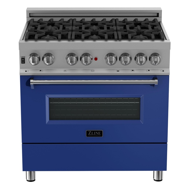 ZLINE 36 in. Professional Dual Fuel Range in DuraSnow Stainless Steel with Color Door Finishes [Color: Blue Matte] – (RASBM36)